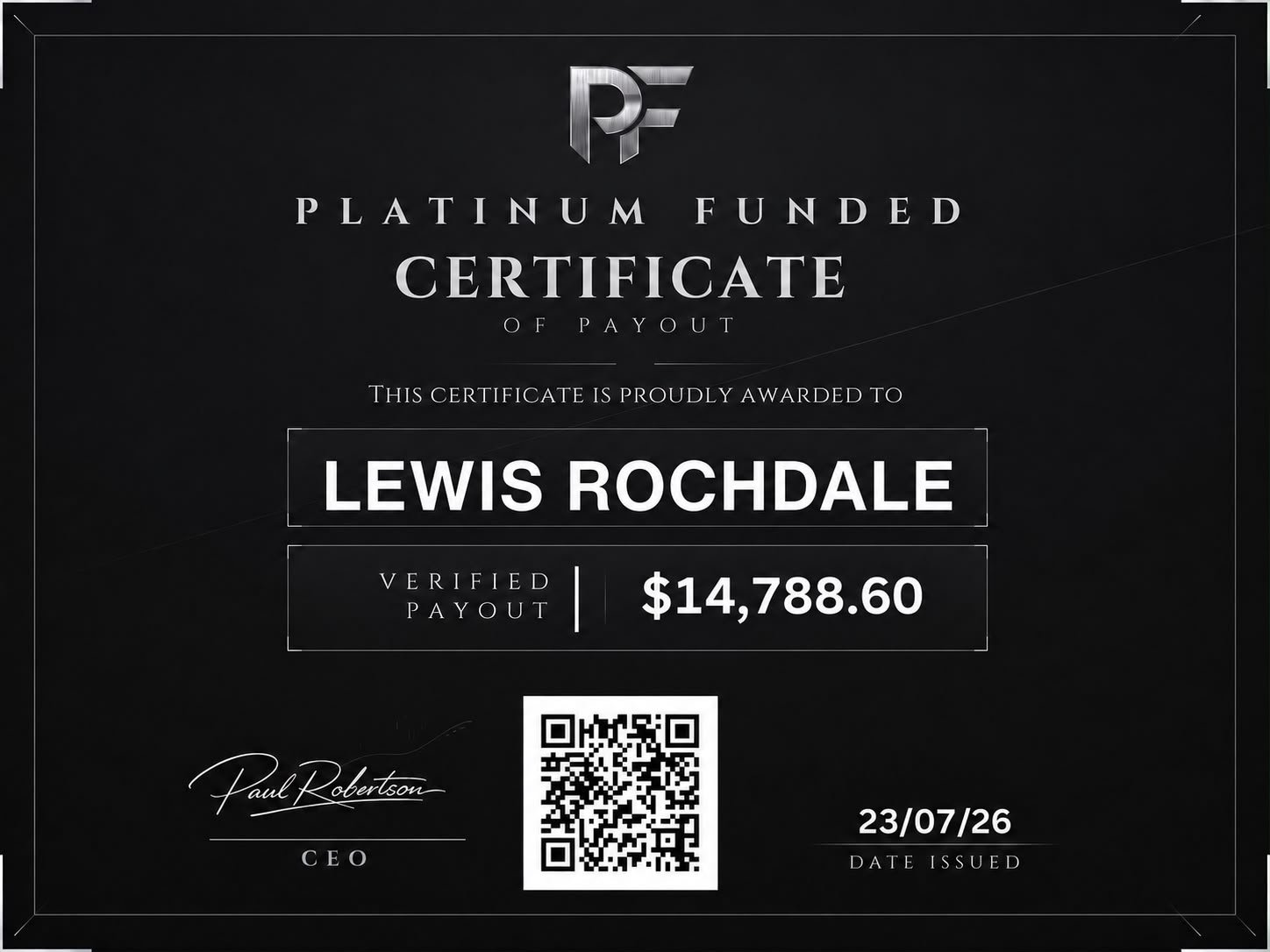 Verified payout certificate