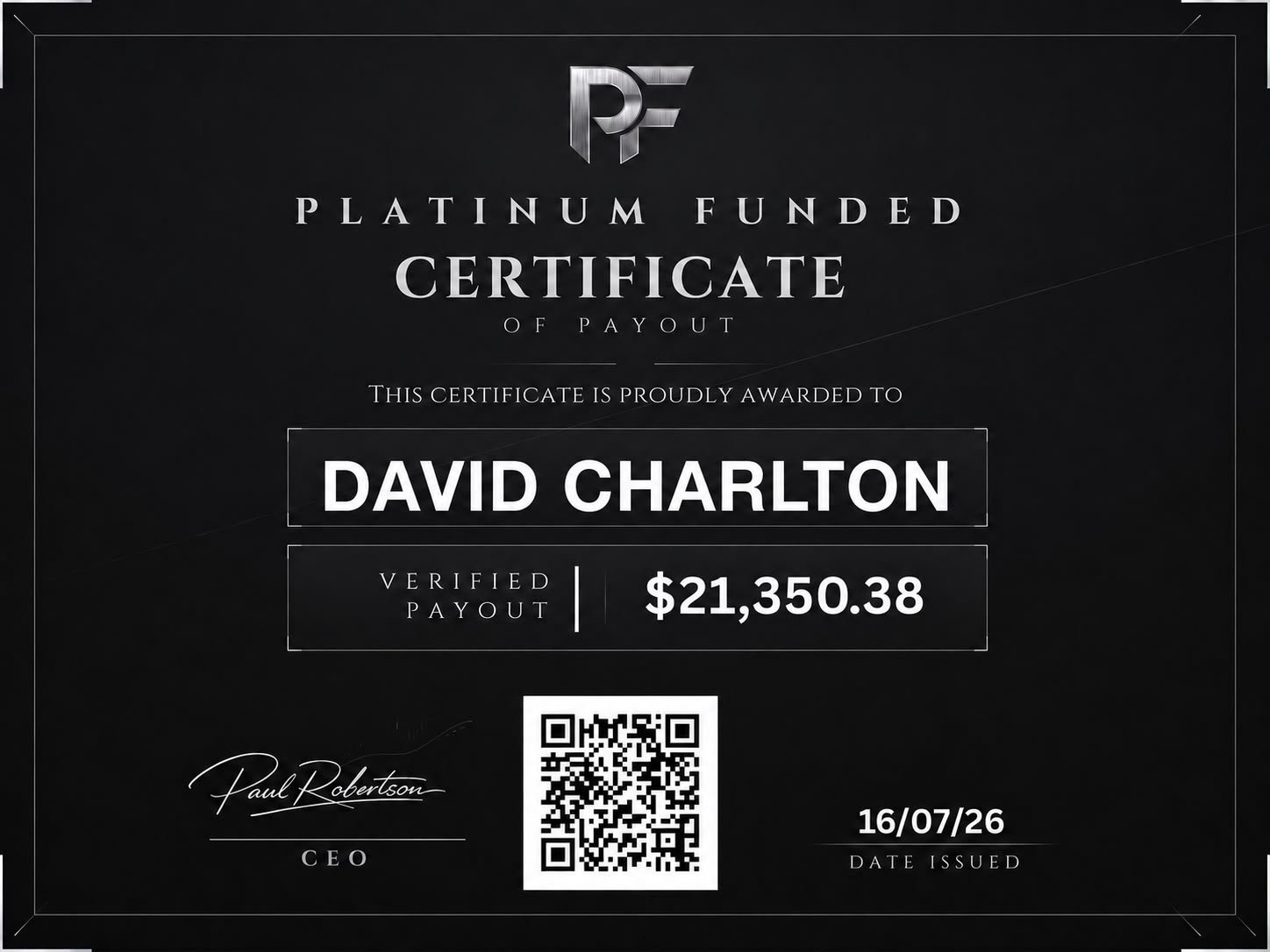 Verified payout certificate